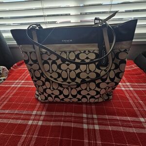 Coach Black and Tan Signature Tote